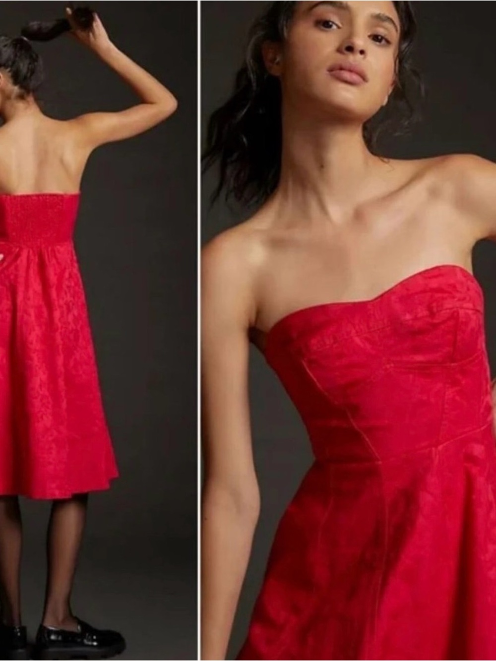 Anthropologie Floral Sweetheart Midi Dress — Deep Geranium, size 6.